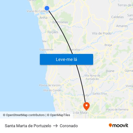 Santa Marta de Portuzelo to Coronado map