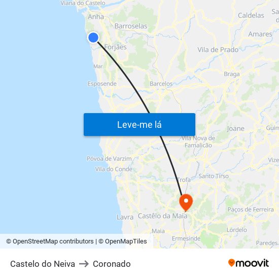 Castelo do Neiva to Coronado map