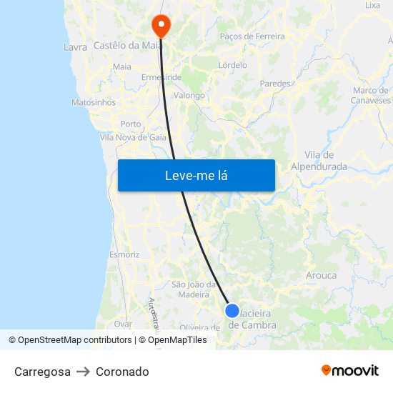 Carregosa to Coronado map