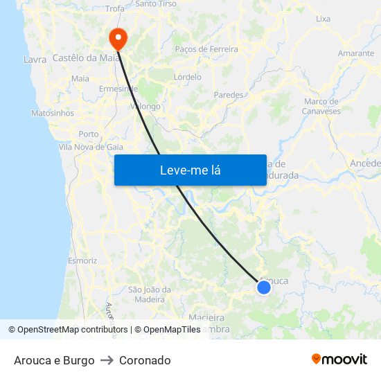 Arouca e Burgo to Coronado map