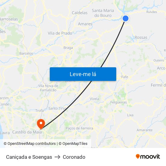 Caniçada e Soengas to Coronado map