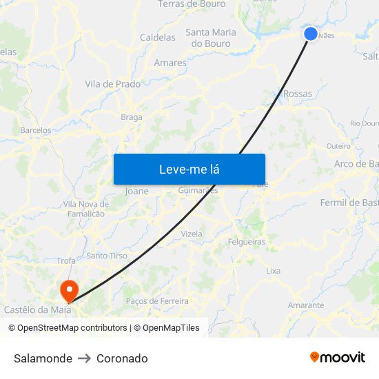 Salamonde to Coronado map