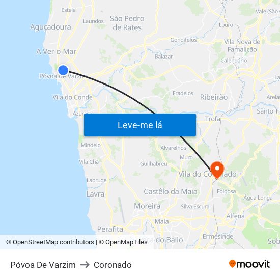 Póvoa De Varzim to Coronado map