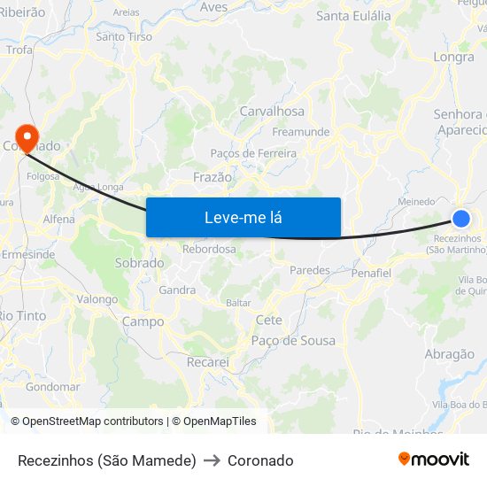 Recezinhos (São Mamede) to Coronado map