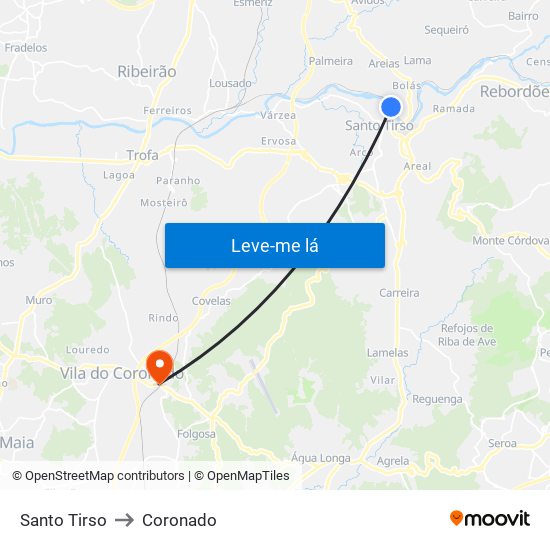 Santo Tirso to Coronado map