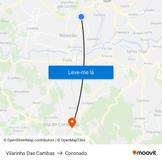 Vilarinho Das Cambas to Coronado map