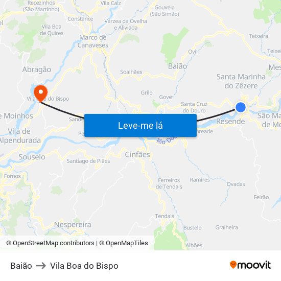 Baião to Vila Boa do Bispo map