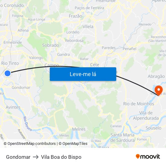 Gondomar to Vila Boa do Bispo map