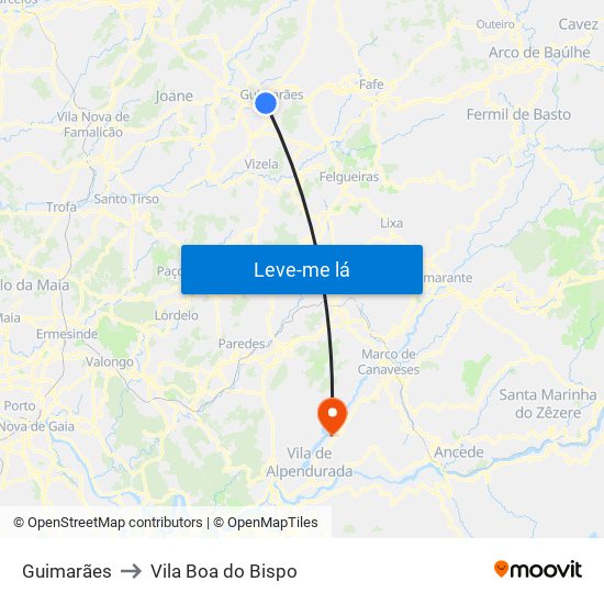 Guimarães to Vila Boa do Bispo map