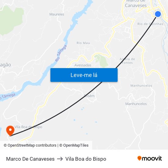 Marco De Canaveses to Vila Boa do Bispo map