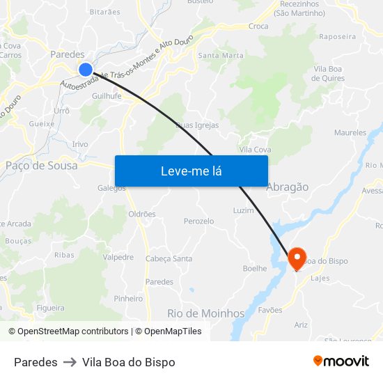 Paredes to Vila Boa do Bispo map