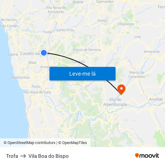 Trofa to Vila Boa do Bispo map