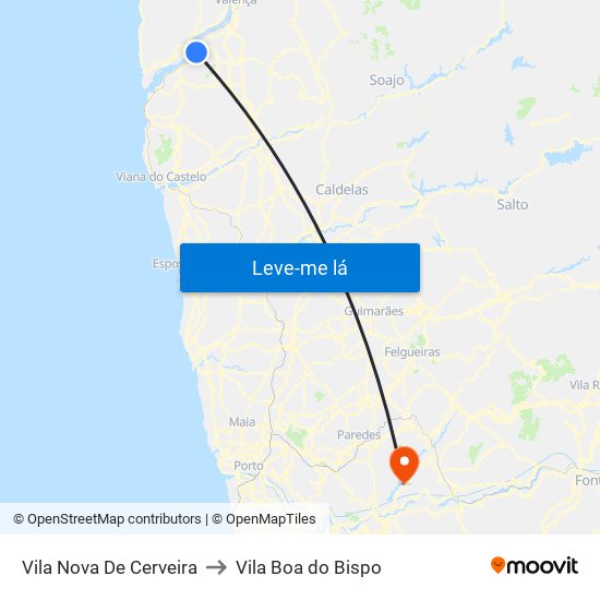 Vila Nova De Cerveira to Vila Boa do Bispo map