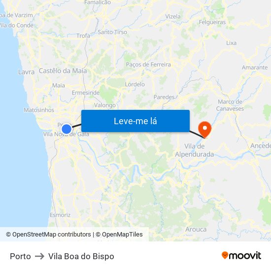 Porto to Vila Boa do Bispo map