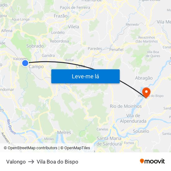 Valongo to Vila Boa do Bispo map