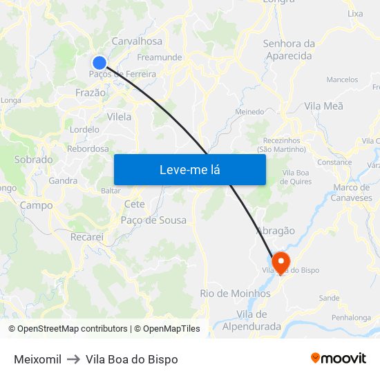 Meixomil to Vila Boa do Bispo map