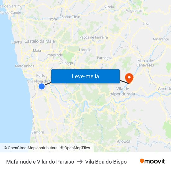 Mafamude e Vilar do Paraíso to Vila Boa do Bispo map