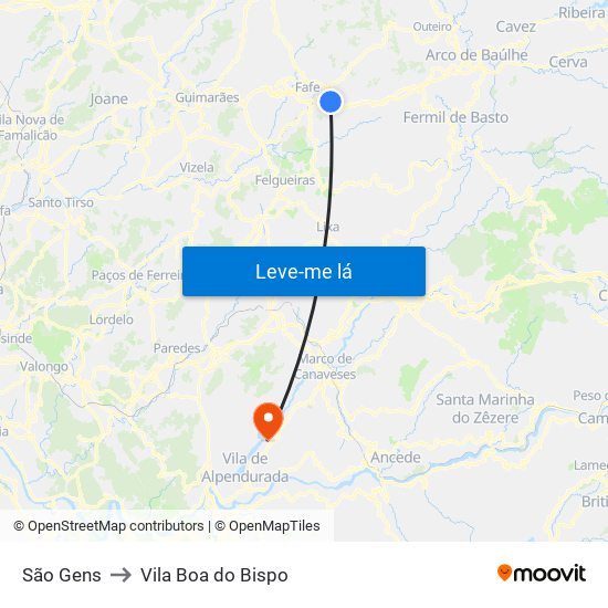 São Gens to Vila Boa do Bispo map