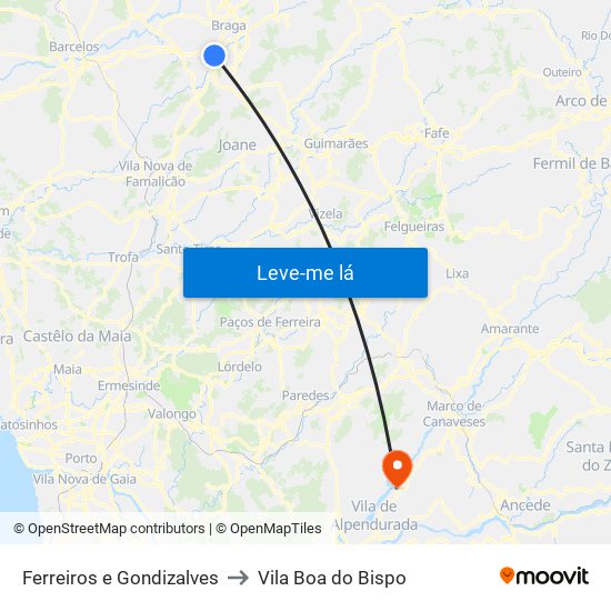 Ferreiros e Gondizalves to Vila Boa do Bispo map