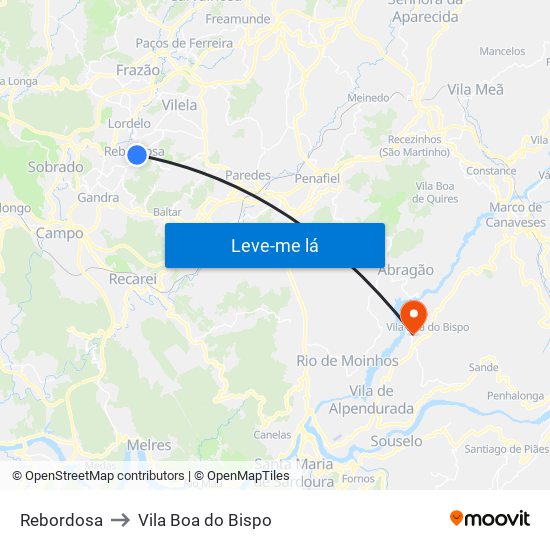 Rebordosa to Vila Boa do Bispo map