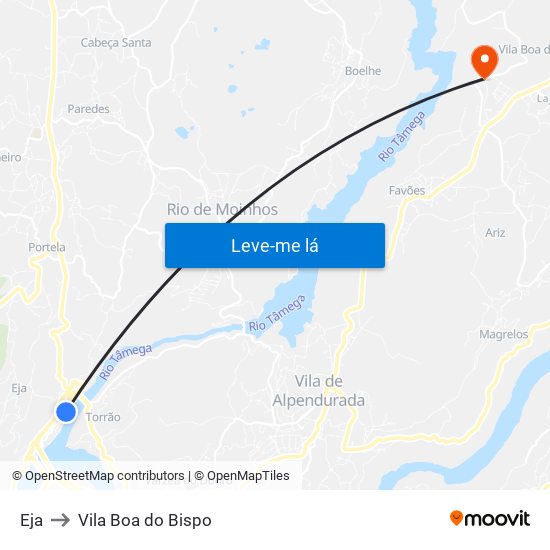 Eja to Vila Boa do Bispo map