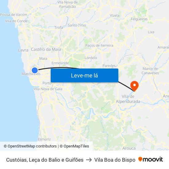 Custóias, Leça do Balio e Guifões to Vila Boa do Bispo map