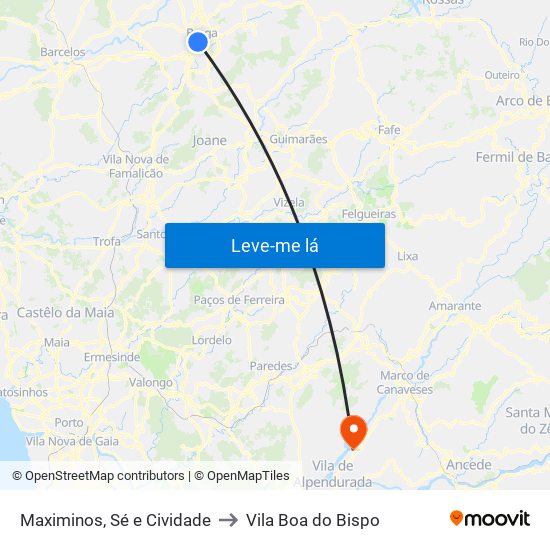 Maximinos, Sé e Cividade to Vila Boa do Bispo map