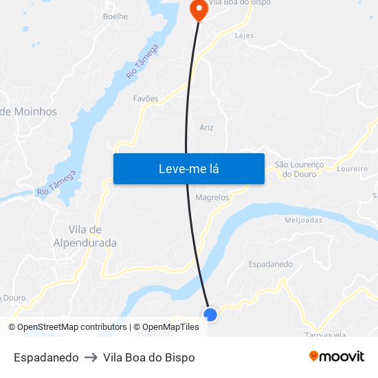 Espadanedo to Vila Boa do Bispo map