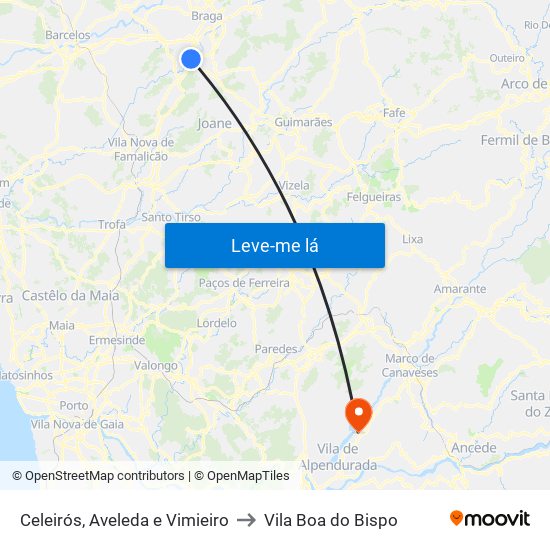 Celeirós, Aveleda e Vimieiro to Vila Boa do Bispo map