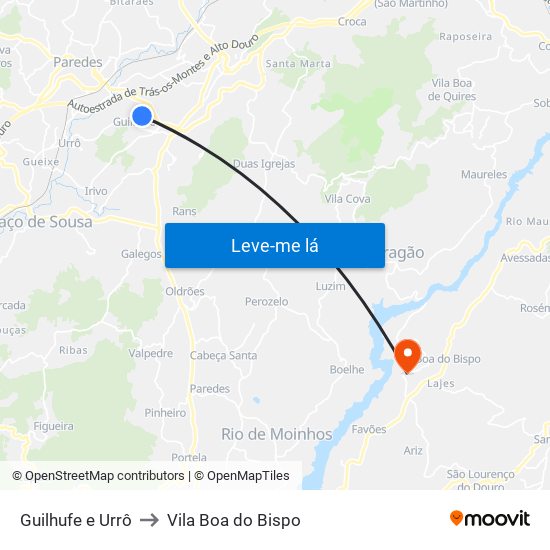 Guilhufe e Urrô to Vila Boa do Bispo map