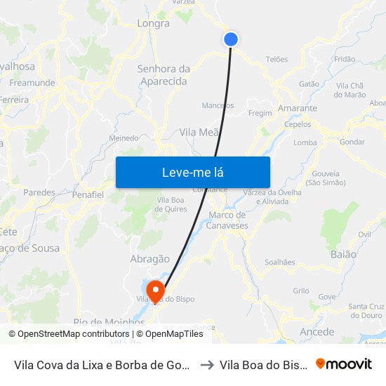 Vila Cova da Lixa e Borba de Godim to Vila Boa do Bispo map