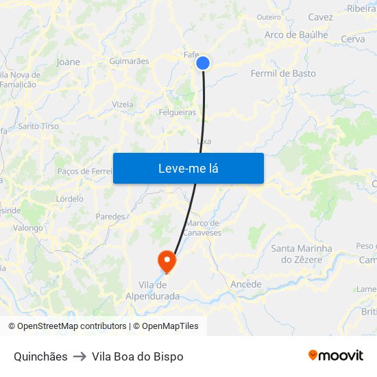 Quinchães to Vila Boa do Bispo map