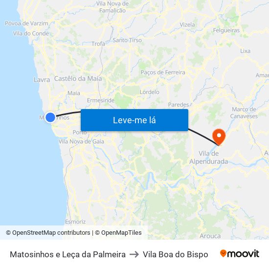 Matosinhos e Leça da Palmeira to Vila Boa do Bispo map
