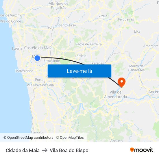 Cidade da Maia to Vila Boa do Bispo map