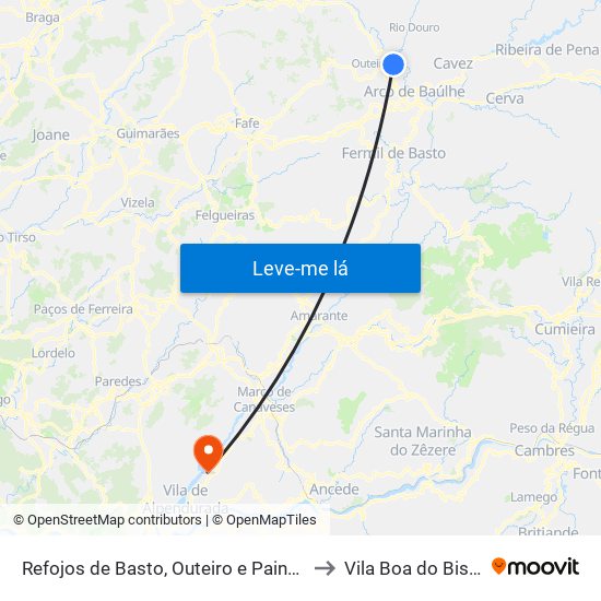 Refojos de Basto, Outeiro e Painzela to Vila Boa do Bispo map