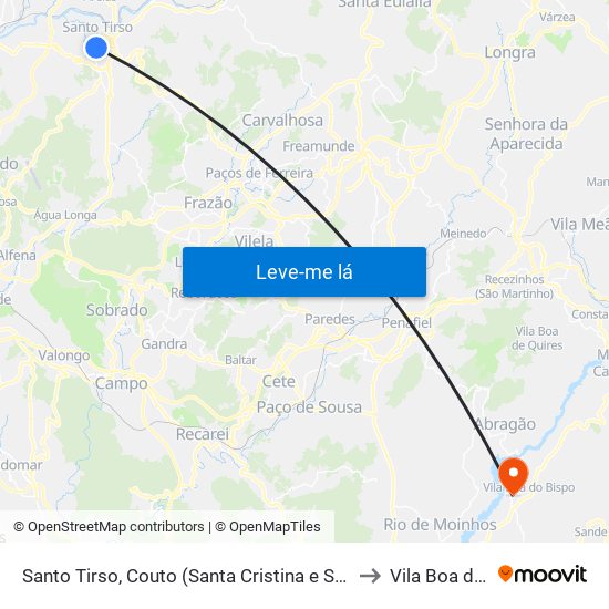 Santo Tirso, Couto (Santa Cristina e São Miguel) e Burgães to Vila Boa do Bispo map