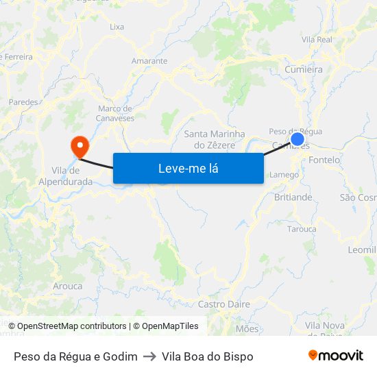 Peso da Régua e Godim to Vila Boa do Bispo map