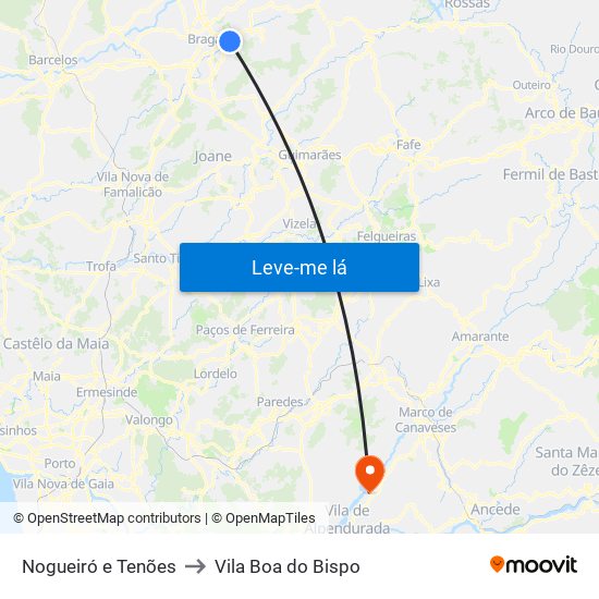 Nogueiró e Tenões to Vila Boa do Bispo map