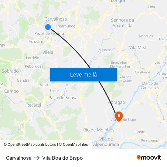 Carvalhosa to Vila Boa do Bispo map