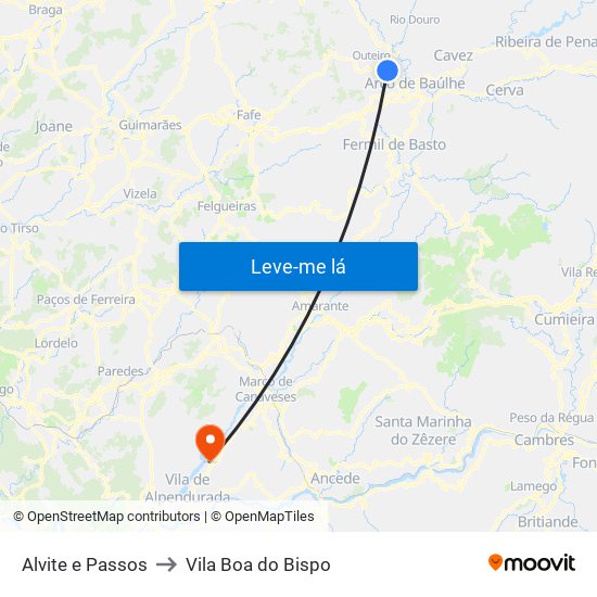Alvite e Passos to Vila Boa do Bispo map
