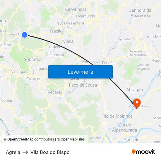 Agrela to Vila Boa do Bispo map