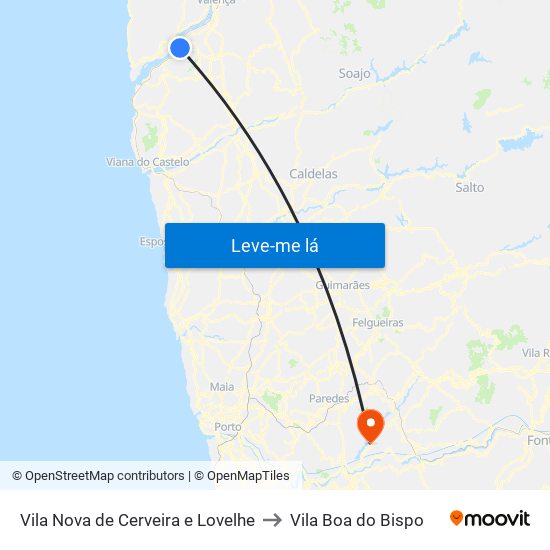 Vila Nova de Cerveira e Lovelhe to Vila Boa do Bispo map