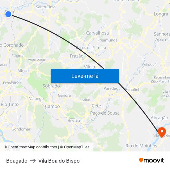 Bougado to Vila Boa do Bispo map