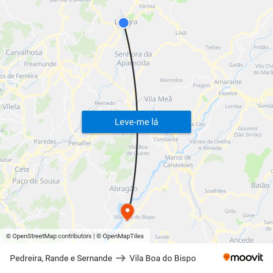 Pedreira, Rande e Sernande to Vila Boa do Bispo map