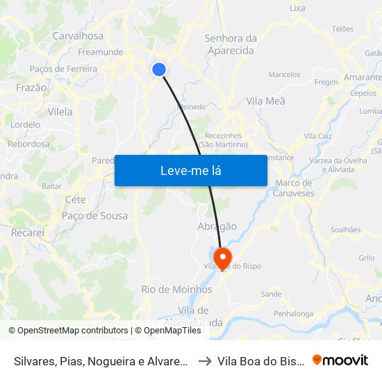 Silvares, Pias, Nogueira e Alvarenga to Vila Boa do Bispo map