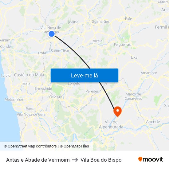 Antas e Abade de Vermoim to Vila Boa do Bispo map