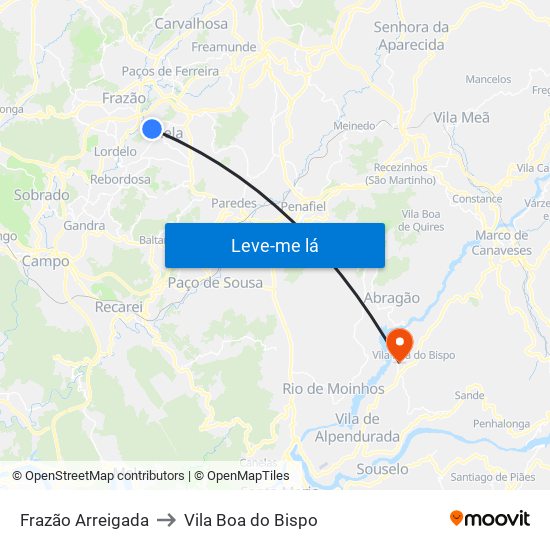 Frazão Arreigada to Vila Boa do Bispo map