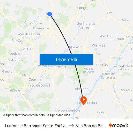 Lustosa e Barrosas (Santo Estêvão) to Vila Boa do Bispo map
