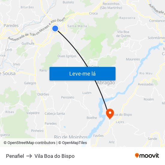 Penafiel to Vila Boa do Bispo map