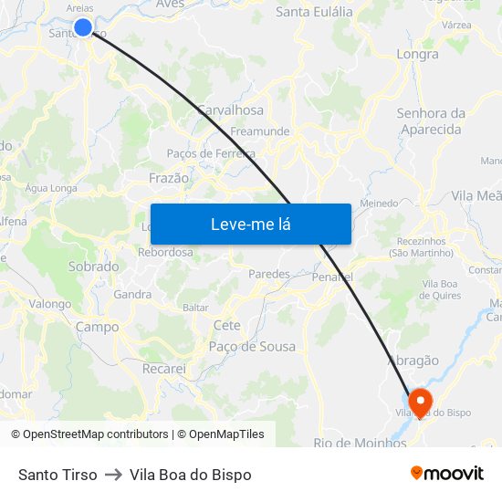 Santo Tirso to Vila Boa do Bispo map
